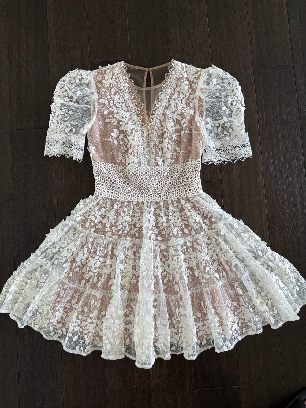 Bronx and Banco White Floral Lace Deep V Mini Dress - Picture 5 of 7